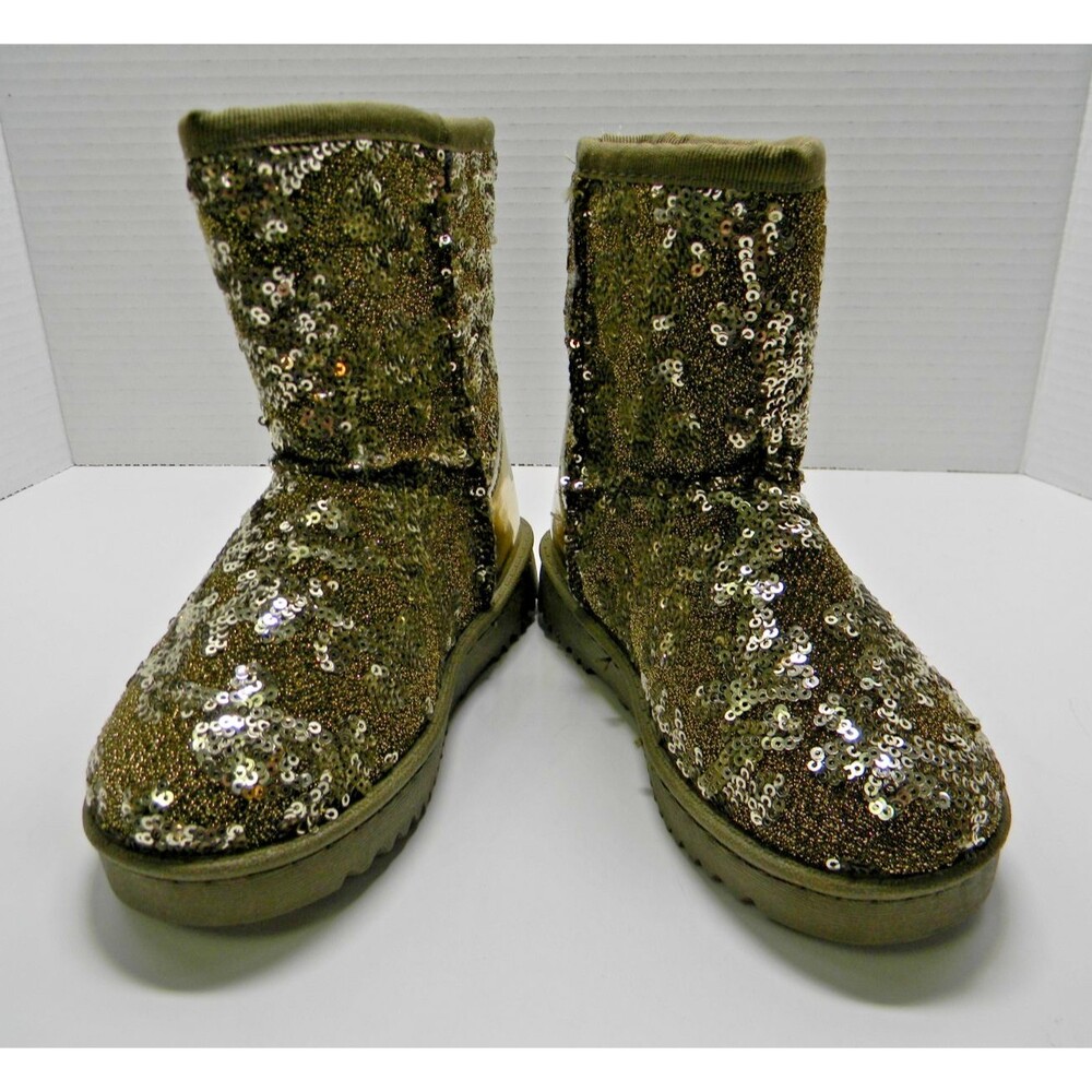 Link Gold Sequined Boots Girls Size 3 Faux Fur Lined NWOT
